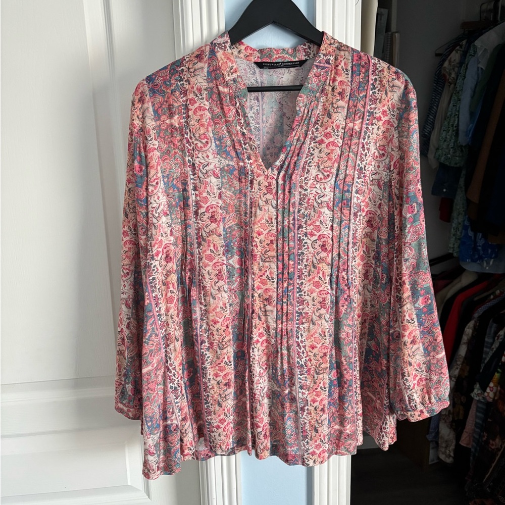 Peruvian Connection Floral Paisley Blouse L